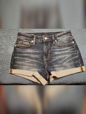 Dark Wash Rolled Hem Denim Shorts